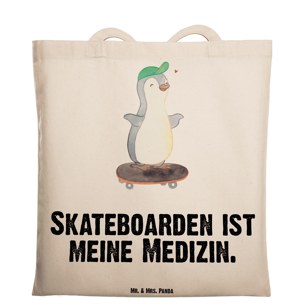 Tragetasche Pinguin Skateboarden Beuteltasche, Beutel, Einkaufstasche, Jutebeutel, Stoffbeutel, Tasche, Shopper, Umhängetasche, Strandtasche, Schultertasche, Stofftasche, Tragetasche, Badetasche, Jutetasche, Einkaufstüte, Laptoptasche, Geschenk, Sport, Sportart, Hobby, Schenken, Danke, Dankeschön, Auszeichnung, Gewinn, Sportler, Skateboarden, Skateboard fahren, Skaten, Skateboard, Skateplatz