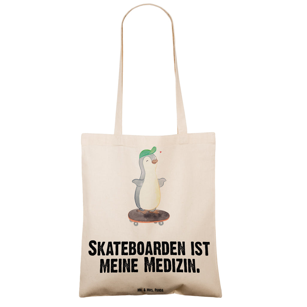 Tragetasche Pinguin Skateboarden Beuteltasche, Beutel, Einkaufstasche, Jutebeutel, Stoffbeutel, Tasche, Shopper, Umhängetasche, Strandtasche, Schultertasche, Stofftasche, Tragetasche, Badetasche, Jutetasche, Einkaufstüte, Laptoptasche, Geschenk, Sport, Sportart, Hobby, Schenken, Danke, Dankeschön, Auszeichnung, Gewinn, Sportler, Skateboarden, Skateboard fahren, Skaten, Skateboard, Skateplatz