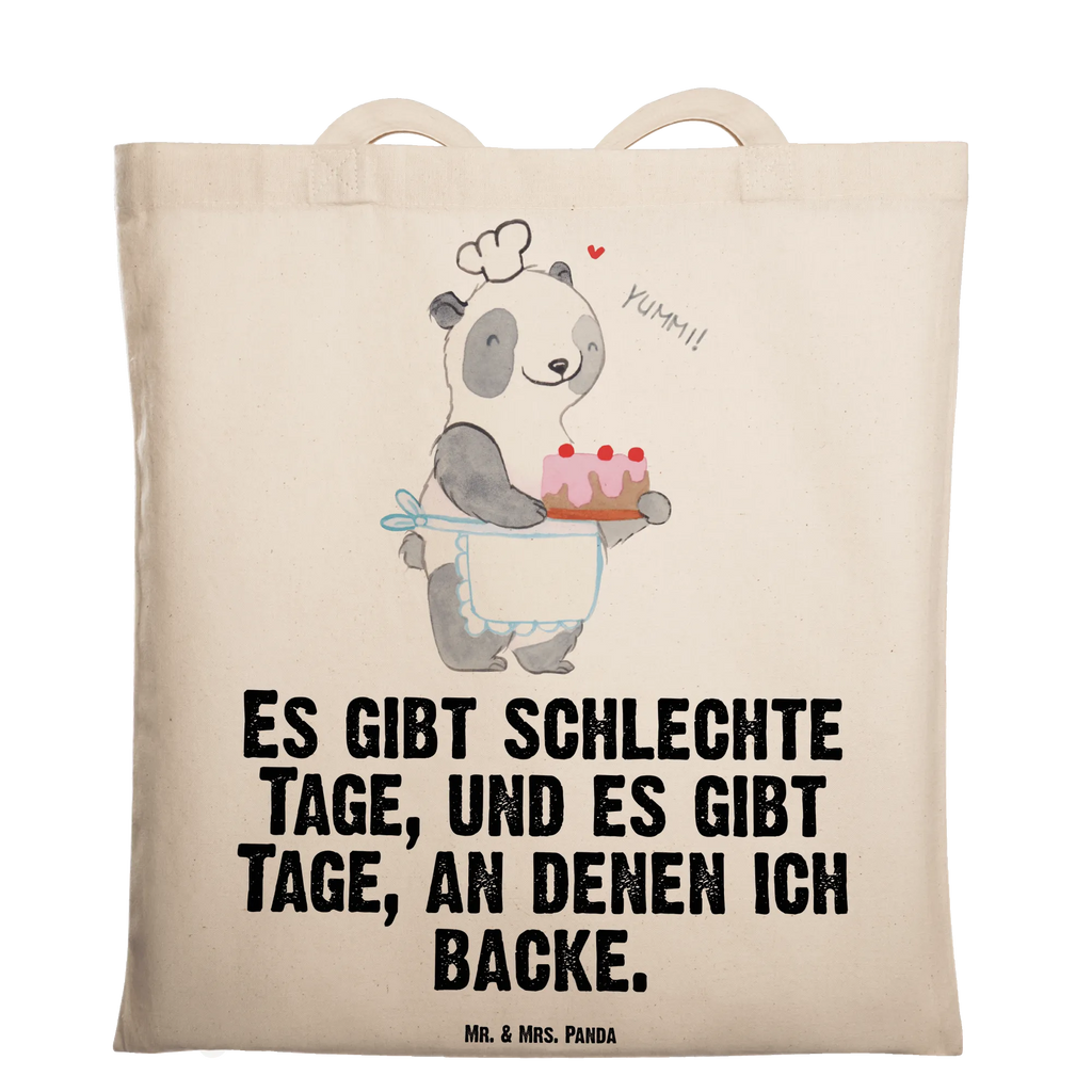 Tragetasche Panda Backen Beuteltasche, Beutel, Einkaufstasche, Jutebeutel, Stoffbeutel, Tasche, Shopper, Umhängetasche, Strandtasche, Schultertasche, Stofftasche, Tragetasche, Badetasche, Jutetasche, Einkaufstüte, Laptoptasche, Geschenk, Sport, Sportart, Hobby, Schenken, Danke, Dankeschön, Auszeichnung, Gewinn, Sportler, backen, Hobbybäcker, Kuchen backen