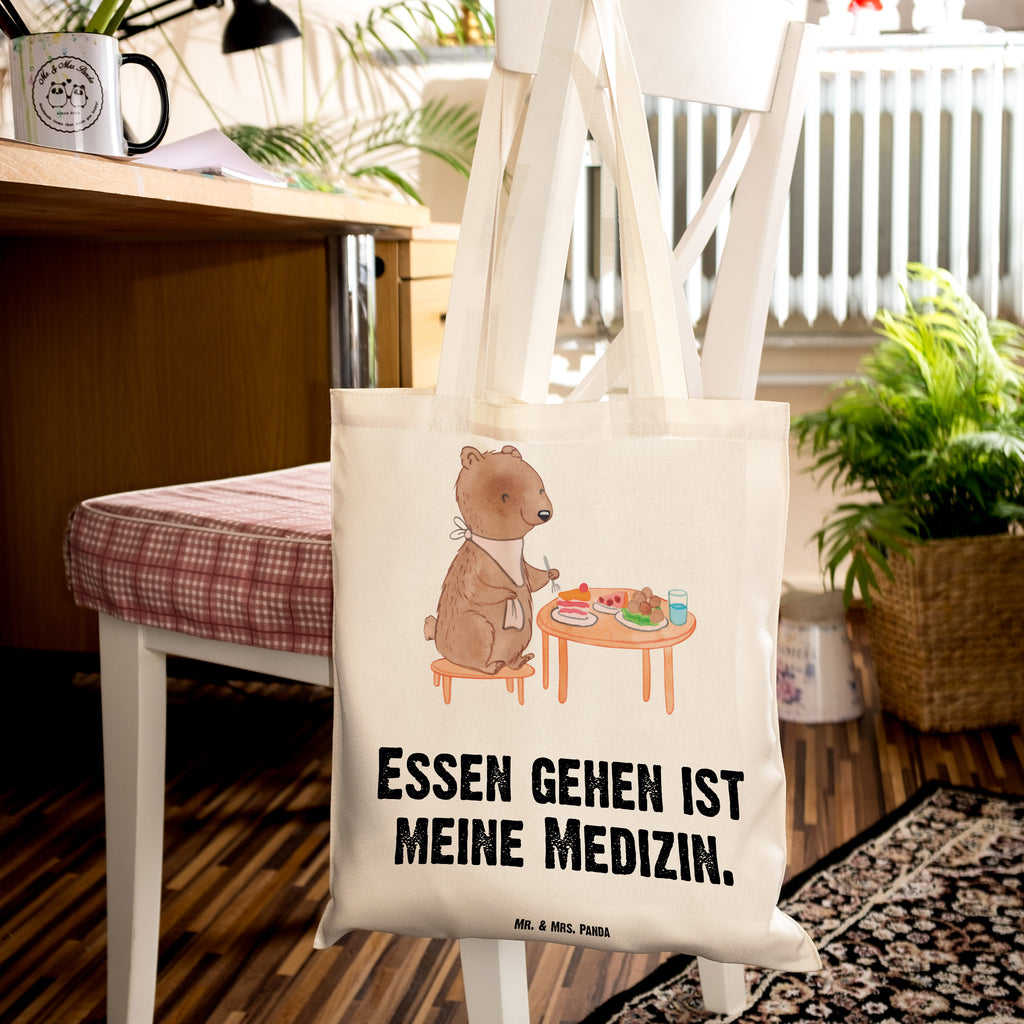 Tragetasche Bär Essen gehen Beuteltasche, Beutel, Einkaufstasche, Jutebeutel, Stoffbeutel, Tasche, Shopper, Umhängetasche, Strandtasche, Schultertasche, Stofftasche, Tragetasche, Badetasche, Jutetasche, Einkaufstüte, Laptoptasche, Geschenk, Sport, Sportart, Hobby, Schenken, Danke, Dankeschön, Auszeichnung, Gewinn, Sportler, Essen gehen, Essen, Restaurant, Restaurantbesuch, Köstlichkeiten