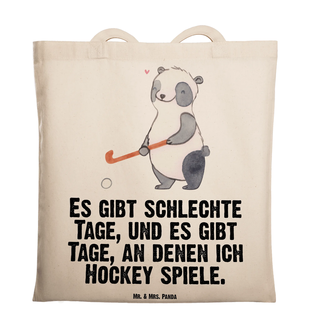 Tragetasche Panda Hockey spielen Beuteltasche, Beutel, Einkaufstasche, Jutebeutel, Stoffbeutel, Tasche, Shopper, Umhängetasche, Strandtasche, Schultertasche, Stofftasche, Tragetasche, Badetasche, Jutetasche, Einkaufstüte, Laptoptasche, Geschenk, Sport, Sportart, Hobby, Schenken, Danke, Dankeschön, Auszeichnung, Gewinn, Sportler, Hockey spielen, Feldhockey, Hockeyschläger, Hockey Verein