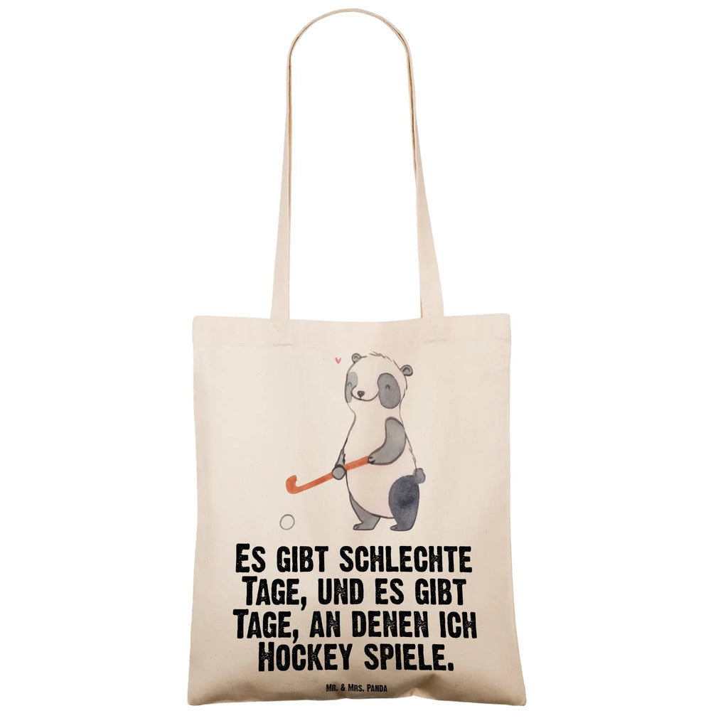 Tragetasche Panda Hockey spielen Beuteltasche, Beutel, Einkaufstasche, Jutebeutel, Stoffbeutel, Tasche, Shopper, Umhängetasche, Strandtasche, Schultertasche, Stofftasche, Tragetasche, Badetasche, Jutetasche, Einkaufstüte, Laptoptasche, Geschenk, Sport, Sportart, Hobby, Schenken, Danke, Dankeschön, Auszeichnung, Gewinn, Sportler, Hockey spielen, Feldhockey, Hockeyschläger, Hockey Verein