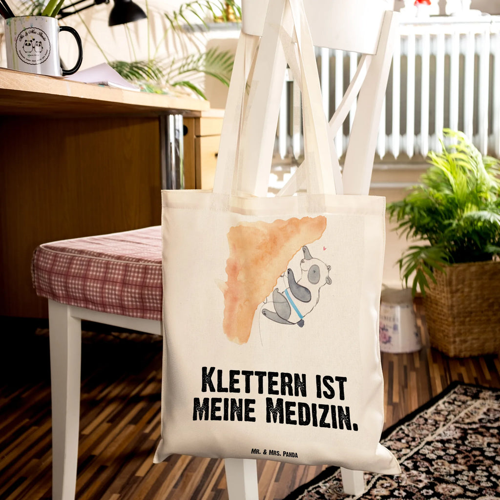 Tragetasche Panda Klettern Beuteltasche, Beutel, Einkaufstasche, Jutebeutel, Stoffbeutel, Tasche, Shopper, Umhängetasche, Strandtasche, Schultertasche, Stofftasche, Tragetasche, Badetasche, Jutetasche, Einkaufstüte, Laptoptasche, Geschenk, Sport, Sportart, Hobby, Schenken, Danke, Dankeschön, Auszeichnung, Gewinn, Sportler, Klettern, Bouldern, Kletterhalle, Klettersport