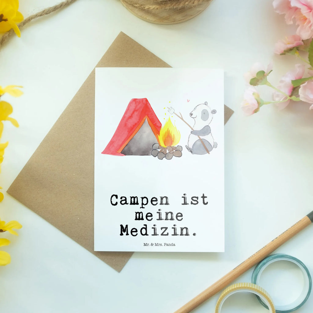 Grußkarte Panda Campen Grußkarte, Klappkarte, Einladungskarte, Glückwunschkarte, Hochzeitskarte, Geburtstagskarte, Karte, Ansichtskarten, Geschenk, Sport, Sportart, Hobby, Schenken, Danke, Dankeschön, Auszeichnung, Gewinn, Sportler, Campen, Camping, campen gehen, Zelten, Campingplatz