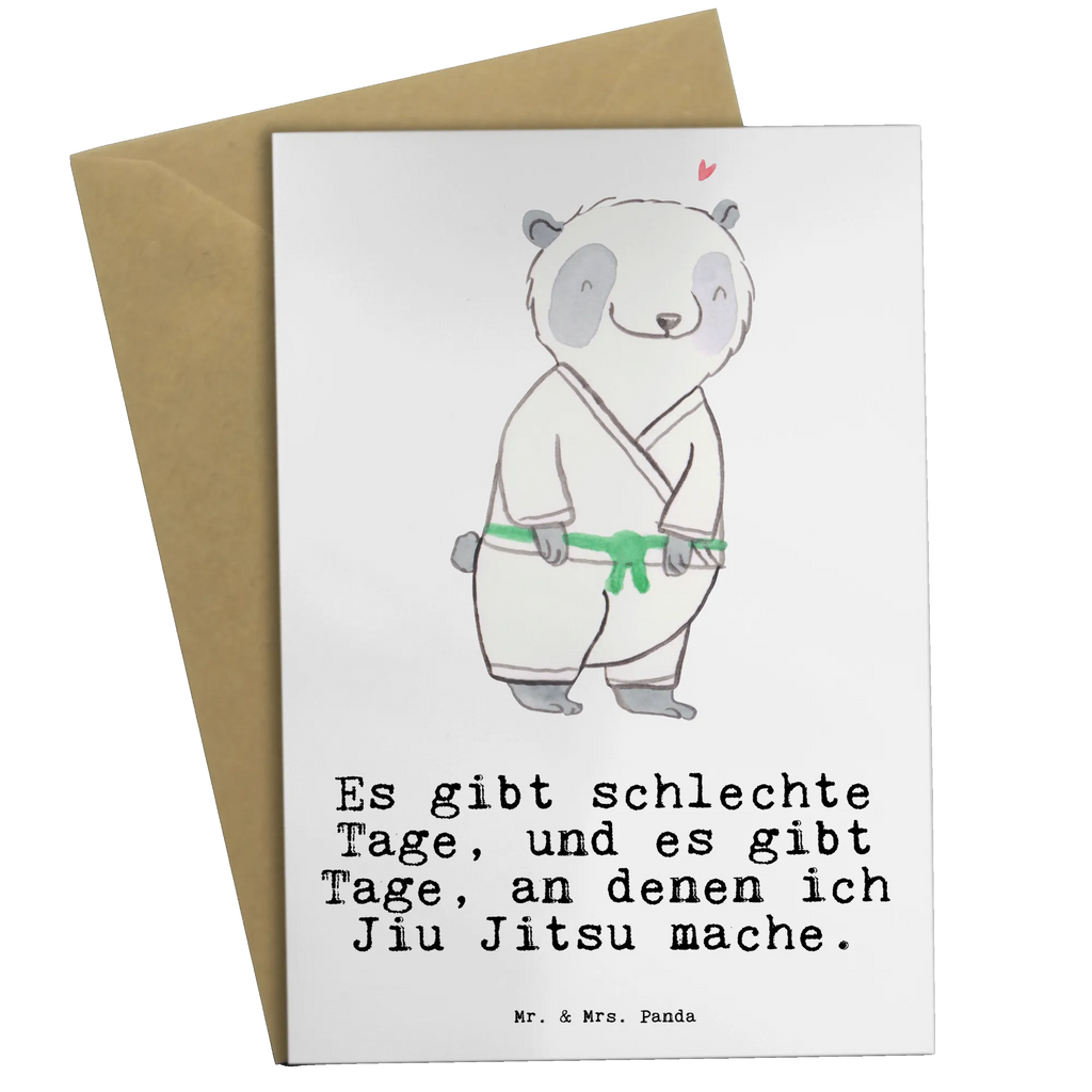 Grußkarte Panda Jiu Jitsu Grußkarte, Klappkarte, Einladungskarte, Glückwunschkarte, Hochzeitskarte, Geburtstagskarte, Karte, Ansichtskarten, Geschenk, Sport, Sportart, Hobby, Schenken, Danke, Dankeschön, Auszeichnung, Gewinn, Sportler, Jiu Jitsu, japanische Kampfkunst, Selbstverteidigung