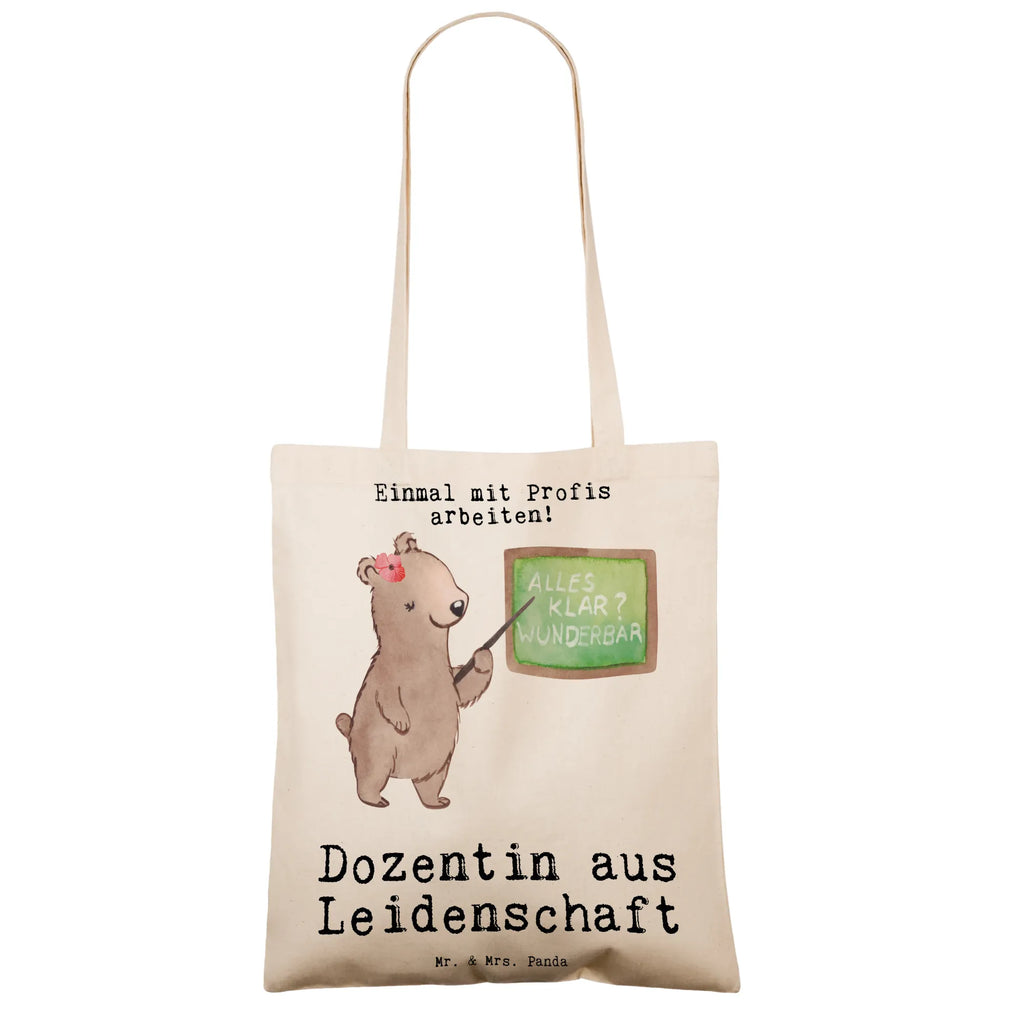 Tragetasche Dozentin aus Leidenschaft Beuteltasche, Beutel, Einkaufstasche, Jutebeutel, Stoffbeutel, Tasche, Shopper, Umhängetasche, Strandtasche, Schultertasche, Stofftasche, Tragetasche, Badetasche, Jutetasche, Einkaufstüte, Laptoptasche, Beruf, Ausbildung, Jubiläum, Abschied, Rente, Kollege, Kollegin, Geschenk, Schenken, Arbeitskollege, Mitarbeiter, Firma, Danke, Dankeschön, Dozentin, Professorin, Universität, Vorlesung, Tutorin, Akademikerin, Uni, Unterricht