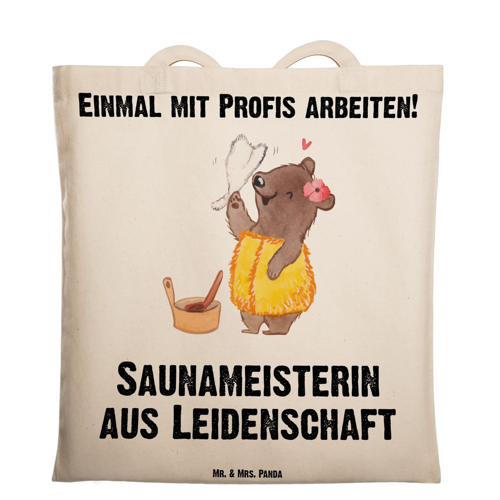 Tragetasche Saunameisterin aus Leidenschaft Beuteltasche, Beutel, Einkaufstasche, Jutebeutel, Stoffbeutel, Tasche, Shopper, Umhängetasche, Strandtasche, Schultertasche, Stofftasche, Tragetasche, Badetasche, Jutetasche, Einkaufstüte, Laptoptasche, Beruf, Ausbildung, Jubiläum, Abschied, Rente, Kollege, Kollegin, Geschenk, Schenken, Arbeitskollege, Mitarbeiter, Firma, Danke, Dankeschön