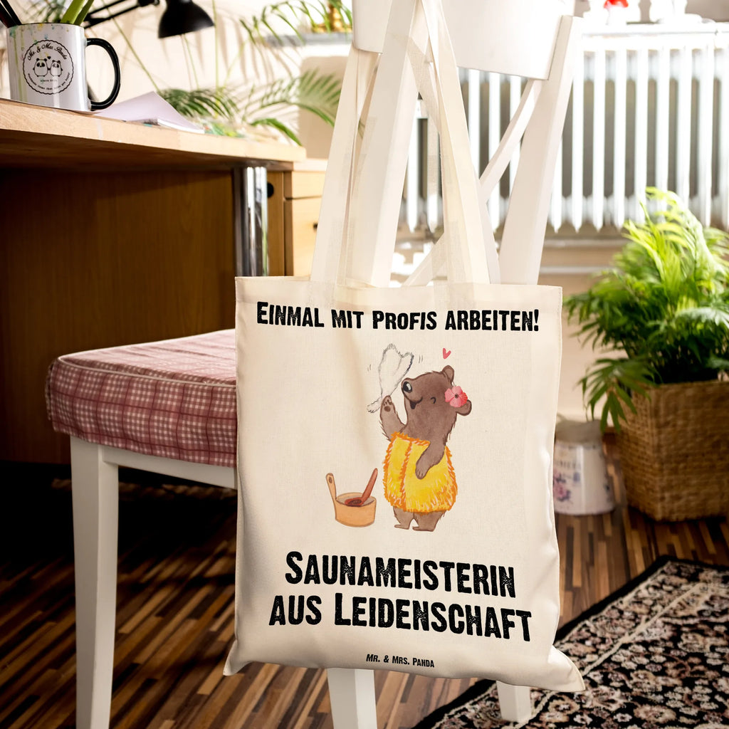 Tragetasche Saunameisterin aus Leidenschaft Beuteltasche, Beutel, Einkaufstasche, Jutebeutel, Stoffbeutel, Tasche, Shopper, Umhängetasche, Strandtasche, Schultertasche, Stofftasche, Tragetasche, Badetasche, Jutetasche, Einkaufstüte, Laptoptasche, Beruf, Ausbildung, Jubiläum, Abschied, Rente, Kollege, Kollegin, Geschenk, Schenken, Arbeitskollege, Mitarbeiter, Firma, Danke, Dankeschön