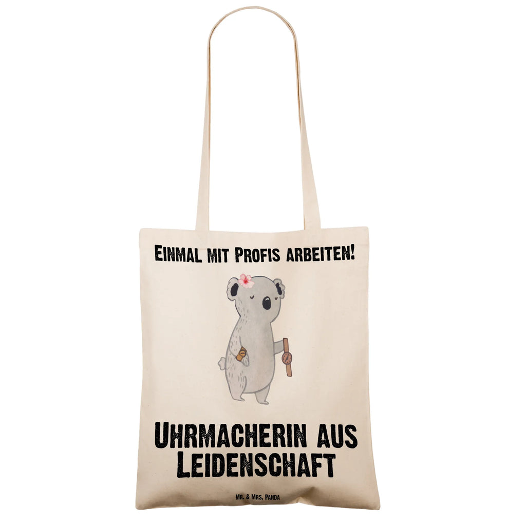 Tragetasche Uhrmacherin aus Leidenschaft Beuteltasche, Beutel, Einkaufstasche, Jutebeutel, Stoffbeutel, Tasche, Shopper, Umhängetasche, Strandtasche, Schultertasche, Stofftasche, Tragetasche, Badetasche, Jutetasche, Einkaufstüte, Laptoptasche, Beruf, Ausbildung, Jubiläum, Abschied, Rente, Kollege, Kollegin, Geschenk, Schenken, Arbeitskollege, Mitarbeiter, Firma, Danke, Dankeschön