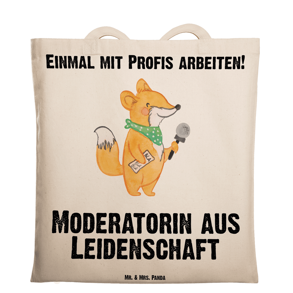 Tragetasche Moderatorin aus Leidenschaft Beuteltasche, Beutel, Einkaufstasche, Jutebeutel, Stoffbeutel, Tasche, Shopper, Umhängetasche, Strandtasche, Schultertasche, Stofftasche, Tragetasche, Badetasche, Jutetasche, Einkaufstüte, Laptoptasche, Beruf, Ausbildung, Jubiläum, Abschied, Rente, Kollege, Kollegin, Geschenk, Schenken, Arbeitskollege, Mitarbeiter, Firma, Danke, Dankeschön