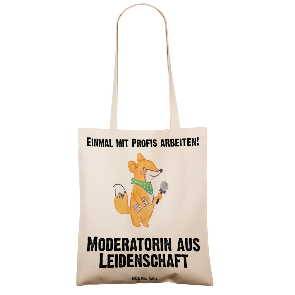 Tragetasche Moderatorin aus Leidenschaft Beuteltasche, Beutel, Einkaufstasche, Jutebeutel, Stoffbeutel, Tasche, Shopper, Umhängetasche, Strandtasche, Schultertasche, Stofftasche, Tragetasche, Badetasche, Jutetasche, Einkaufstüte, Laptoptasche, Beruf, Ausbildung, Jubiläum, Abschied, Rente, Kollege, Kollegin, Geschenk, Schenken, Arbeitskollege, Mitarbeiter, Firma, Danke, Dankeschön