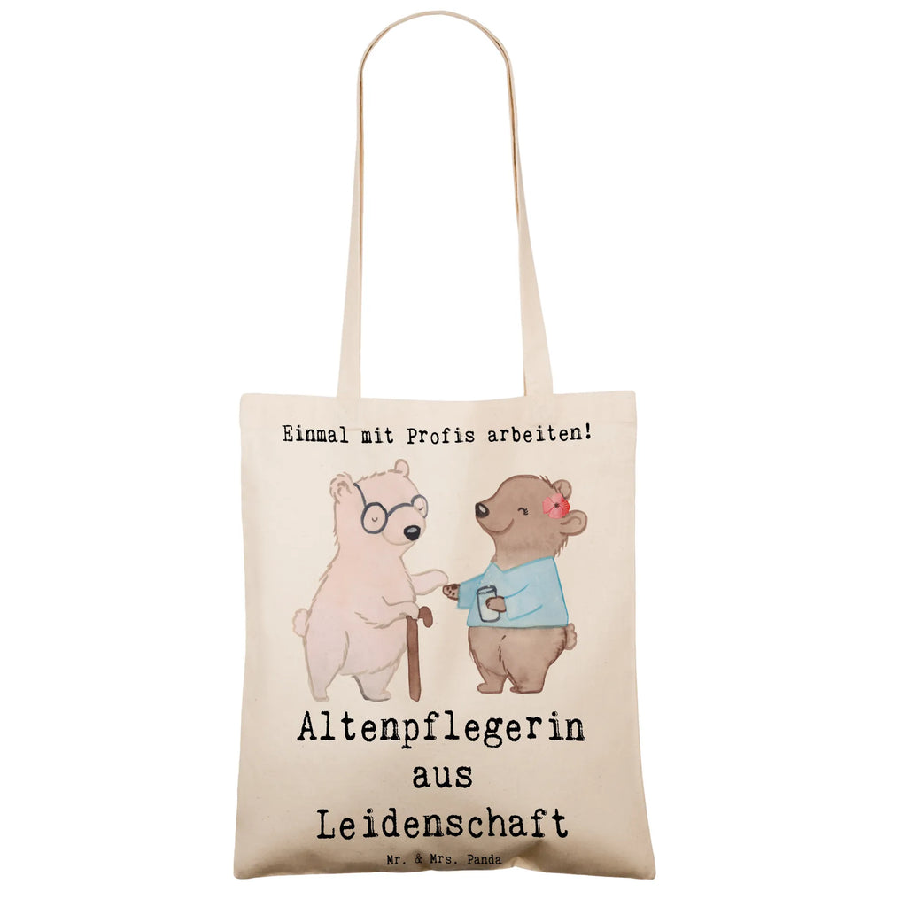 Tragetasche Altenpflegerin aus Leidenschaft Beuteltasche, Beutel, Einkaufstasche, Jutebeutel, Stoffbeutel, Tasche, Shopper, Umhängetasche, Strandtasche, Schultertasche, Stofftasche, Tragetasche, Badetasche, Jutetasche, Einkaufstüte, Laptoptasche, Beruf, Ausbildung, Jubiläum, Abschied, Rente, Kollege, Kollegin, Geschenk, Schenken, Arbeitskollege, Mitarbeiter, Firma, Danke, Dankeschön, Altenpflegerin, Pflegerin, Altenheim Eröffnung