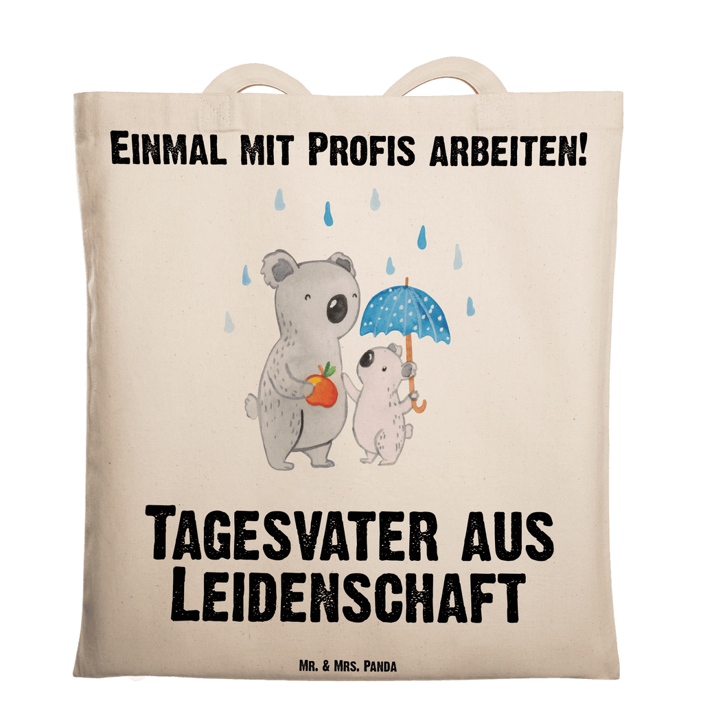 Tragetasche Tagesvater aus Leidenschaft Beuteltasche, Beutel, Einkaufstasche, Jutebeutel, Stoffbeutel, Tasche, Shopper, Umhängetasche, Strandtasche, Schultertasche, Stofftasche, Tragetasche, Badetasche, Jutetasche, Einkaufstüte, Laptoptasche, Beruf, Ausbildung, Jubiläum, Abschied, Rente, Kollege, Kollegin, Geschenk, Schenken, Arbeitskollege, Mitarbeiter, Firma, Danke, Dankeschön