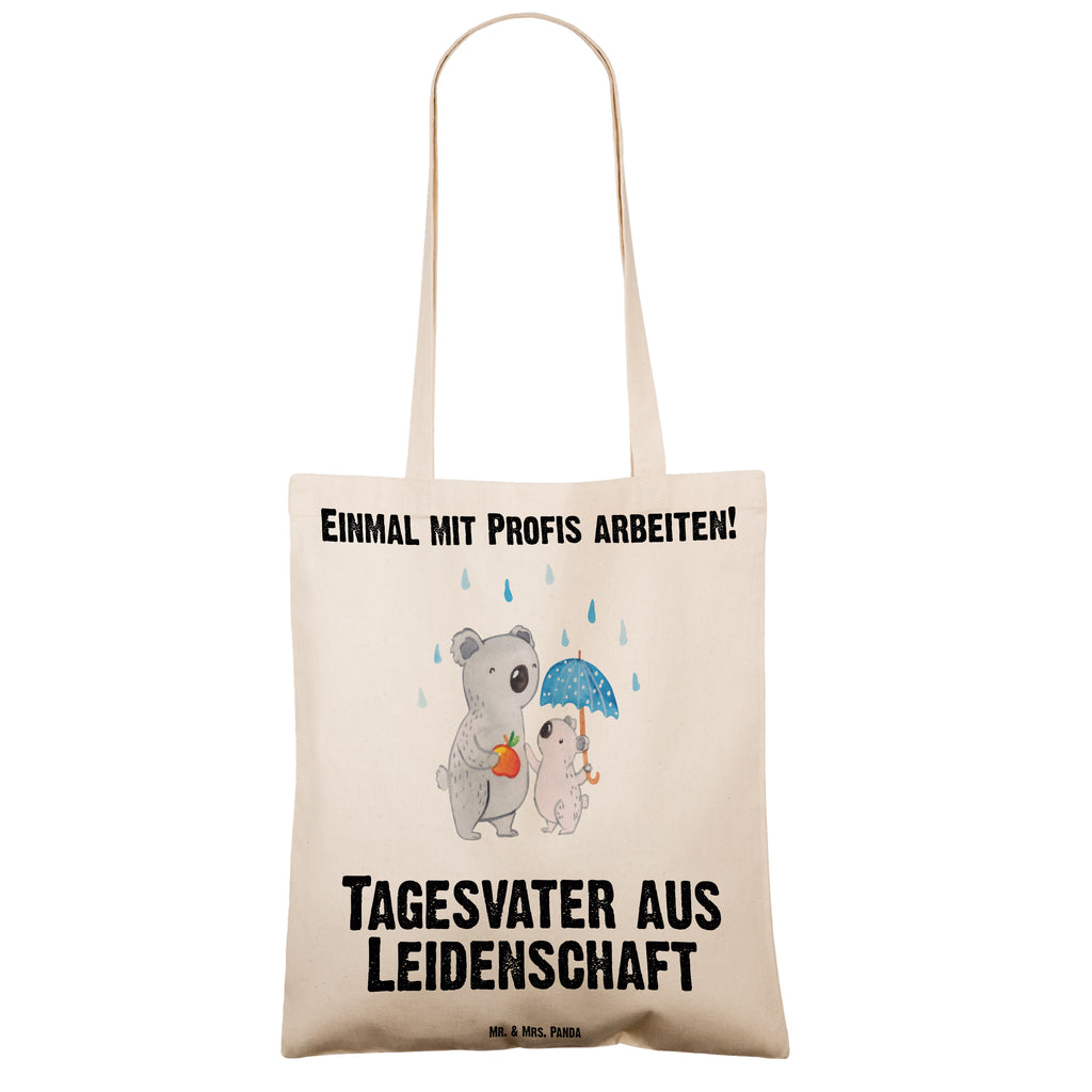 Tragetasche Tagesvater aus Leidenschaft Beuteltasche, Beutel, Einkaufstasche, Jutebeutel, Stoffbeutel, Tasche, Shopper, Umhängetasche, Strandtasche, Schultertasche, Stofftasche, Tragetasche, Badetasche, Jutetasche, Einkaufstüte, Laptoptasche, Beruf, Ausbildung, Jubiläum, Abschied, Rente, Kollege, Kollegin, Geschenk, Schenken, Arbeitskollege, Mitarbeiter, Firma, Danke, Dankeschön