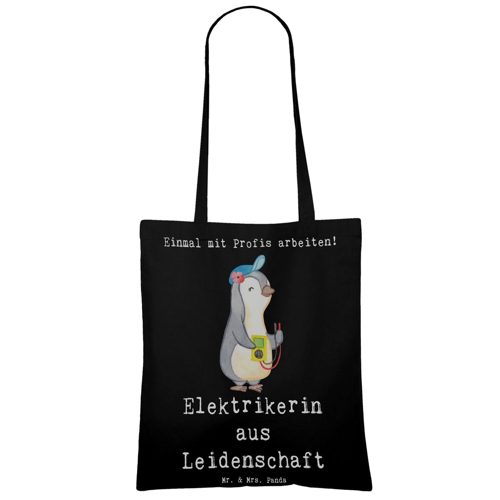 Tragetasche Elektrikerin aus Leidenschaft Beuteltasche, Beutel, Einkaufstasche, Jutebeutel, Stoffbeutel, Tasche, Shopper, Umhängetasche, Strandtasche, Schultertasche, Stofftasche, Tragetasche, Badetasche, Jutetasche, Einkaufstüte, Laptoptasche, Beruf, Ausbildung, Jubiläum, Abschied, Rente, Kollege, Kollegin, Geschenk, Schenken, Arbeitskollege, Mitarbeiter, Firma, Danke, Dankeschön, Elektrikerin, Elektronmonteurin, Elektrotechnikerin, Elektroinstallateurin, Elektromeisterin, Gesellenprüfung