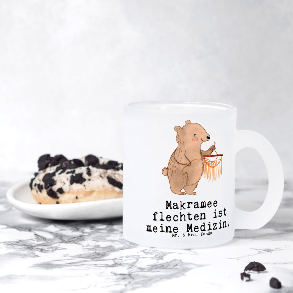 Teetasse Bär Makramee Medizin Teetasse, Teeglas, Teebecher, Tasse mit Henkel, Tasse, Glas Teetasse, Teetasse aus Glas, Geschenk, Sport, Sportart, Hobby, Schenken, Danke, Dankeschön, Auszeichnung, Gewinn, Sportler, Makramee, Basteln, Basteln mit Makramee