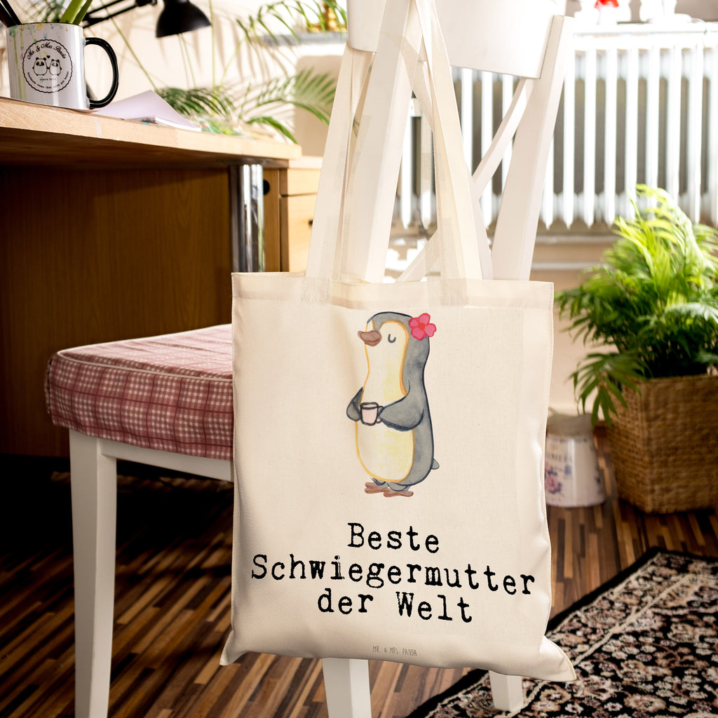 Tragetasche Pinguin Beste Schwiegermutter der Welt Beuteltasche, Beutel, Einkaufstasche, Jutebeutel, Stoffbeutel, Tasche, Shopper, Umhängetasche, Strandtasche, Schultertasche, Stofftasche, Tragetasche, Badetasche, Jutetasche, Einkaufstüte, Laptoptasche, für, Dankeschön, Geschenk, Schenken, Geburtstag, Geburtstagsgeschenk, Geschenkidee, Danke, Bedanken, Mitbringsel, Freude machen, Geschenktipp, Schwiegermutter, Schwiegermama, Schwiegereltern, Mama, Mutter, Mutter des Ehepartners, angeheiratet