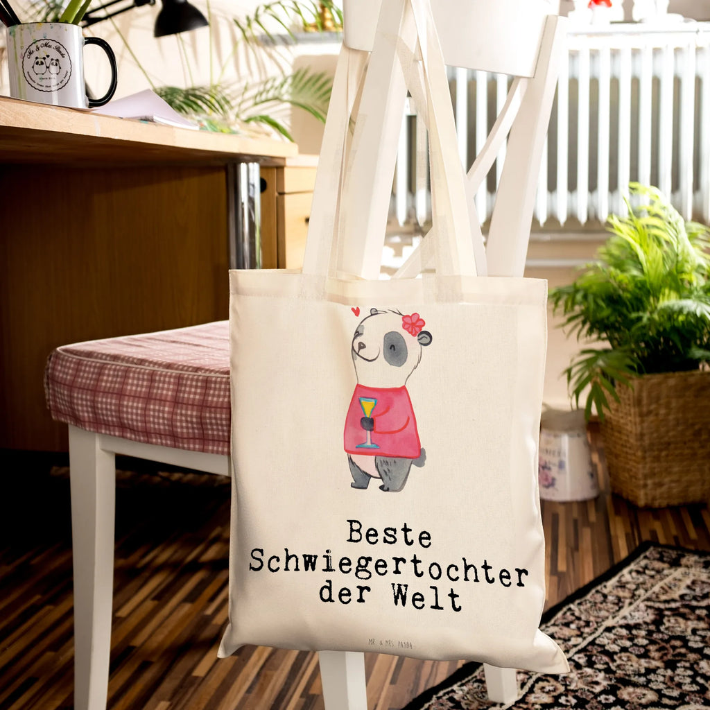 Tragetasche Panda Beste Schwiegertochter der Welt Beuteltasche, Beutel, Einkaufstasche, Jutebeutel, Stoffbeutel, Tasche, Shopper, Umhängetasche, Strandtasche, Schultertasche, Stofftasche, Tragetasche, Badetasche, Jutetasche, Einkaufstüte, Laptoptasche, für, Dankeschön, Geschenk, Schenken, Geburtstag, Geburtstagsgeschenk, Geschenkidee, Danke, Bedanken, Mitbringsel, Freude machen, Geschenktipp, Schwiegertochter, Tochter, Ehefrau des Sohns, Frau, angeheiratet, Hochzeit