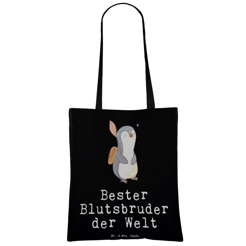 Tragetasche Pinguin Bester Blutsbruder der Welt Beuteltasche, Beutel, Einkaufstasche, Jutebeutel, Stoffbeutel, Tasche, Shopper, Umhängetasche, Strandtasche, Schultertasche, Stofftasche, Tragetasche, Badetasche, Jutetasche, Einkaufstüte, Laptoptasche, für, Dankeschön, Geschenk, Schenken, Geburtstag, Geburtstagsgeschenk, Geschenkidee, Danke, Bedanken, Mitbringsel, Freude machen, Geschenktipp, Blutsbruder, Blutsgeschwister, Freund, Brüder, Geschwister, Bruderherz, Brother, Familie, Kleinigkeit, Bester, Sido