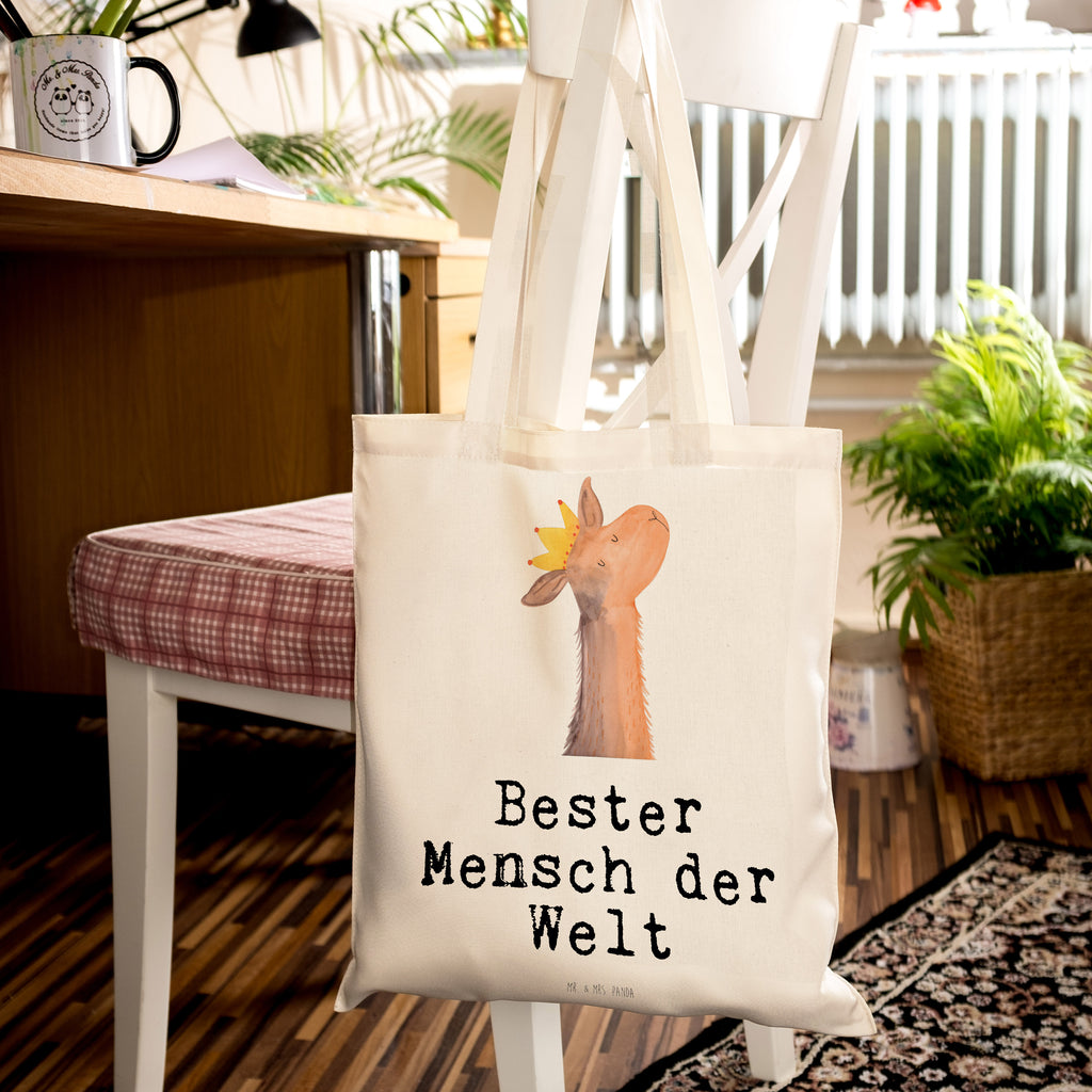 Tragetasche Lama Bester Mensch der Welt Beuteltasche, Beutel, Einkaufstasche, Jutebeutel, Stoffbeutel, Tasche, Shopper, Umhängetasche, Strandtasche, Schultertasche, Stofftasche, Tragetasche, Badetasche, Jutetasche, Einkaufstüte, Laptoptasche, für, Dankeschön, Geschenk, Schenken, Geburtstag, Geburtstagsgeschenk, Geschenkidee, Danke, Bedanken, Mitbringsel, Freude machen, Geschenktipp, Lieblingsmensch, Liebling, Lieblings Mensch, tollster Mensch, Vorbild, Partner, Ehemann, Ehefrau, Liebe, Valentinstag