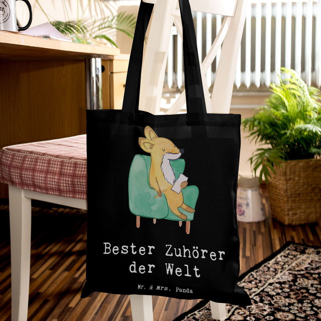 Tragetasche Fuchs Bester Zuhörer der Welt Beuteltasche, Beutel, Einkaufstasche, Jutebeutel, Stoffbeutel, Tasche, Shopper, Umhängetasche, Strandtasche, Schultertasche, Stofftasche, Tragetasche, Badetasche, Jutetasche, Einkaufstüte, Laptoptasche, für, Dankeschön, Geschenk, Schenken, Geburtstag, Geburtstagsgeschenk, Geschenkidee, Danke, Bedanken, Mitbringsel, Freude machen, Geschenktipp, Zuhörer, Freund, Freundin, offenes Ohr, Hilfsbereit, Hilfe