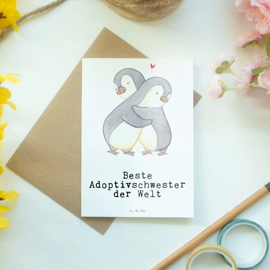 Grußkarte Pinguin Beste Adoptivschwester der Welt Grußkarte, Klappkarte, Einladungskarte, Glückwunschkarte, Hochzeitskarte, Geburtstagskarte, Karte, Ansichtskarten, für, Dankeschön, Geschenk, Schenken, Geburtstag, Geburtstagsgeschenk, Geschenkidee, Danke, Bedanken, Mitbringsel, Freude machen, Geschenktipp, Adoptivschwester, Adoptiv, adoptiert, Schwester, Geschwister, Schwesterherz, Sister, Familie, Kleinigkeit, Beste, Tochter