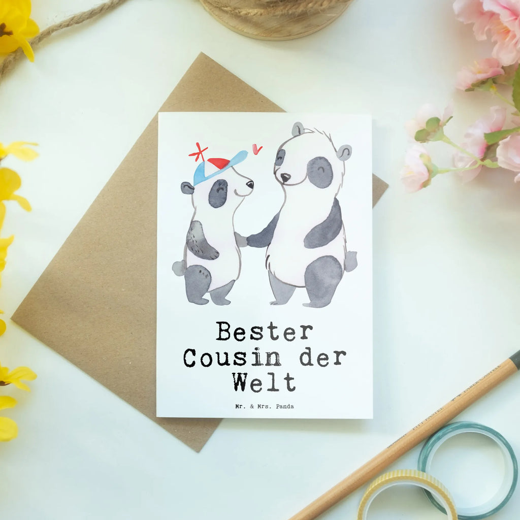 Greetings card panda best cousin in the world Grußkarte, Klappkarte, Einladungskarte, Glückwunschkarte, Hochzeitskarte, Geburtstagskarte, Karte, Ansichtskarten, für, Dankeschön, Geschenk, Schenken, Geburtstag, Geburtstagsgeschenk, Geschenkidee, Danke, Bedanken, Mitbringsel, Freude machen, Geschenktipp, Cousin, Kousin, Vetter, Sohn von Onkel, Sohn von Tante, Familie, Verwandtschaft, Cousine