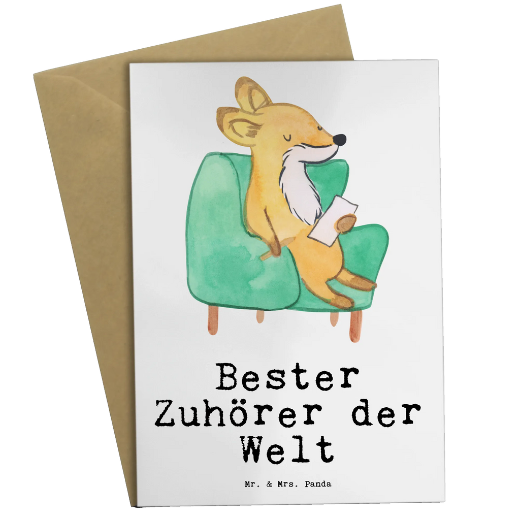 Grußkarte Fuchs Bester Zuhörer der Welt Grußkarte, Klappkarte, Einladungskarte, Glückwunschkarte, Hochzeitskarte, Geburtstagskarte, Karte, Ansichtskarten, für, Dankeschön, Geschenk, Schenken, Geburtstag, Geburtstagsgeschenk, Geschenkidee, Danke, Bedanken, Mitbringsel, Freude machen, Geschenktipp, Zuhörer, Freund, Freundin, offenes Ohr, Hilfsbereit, Hilfe