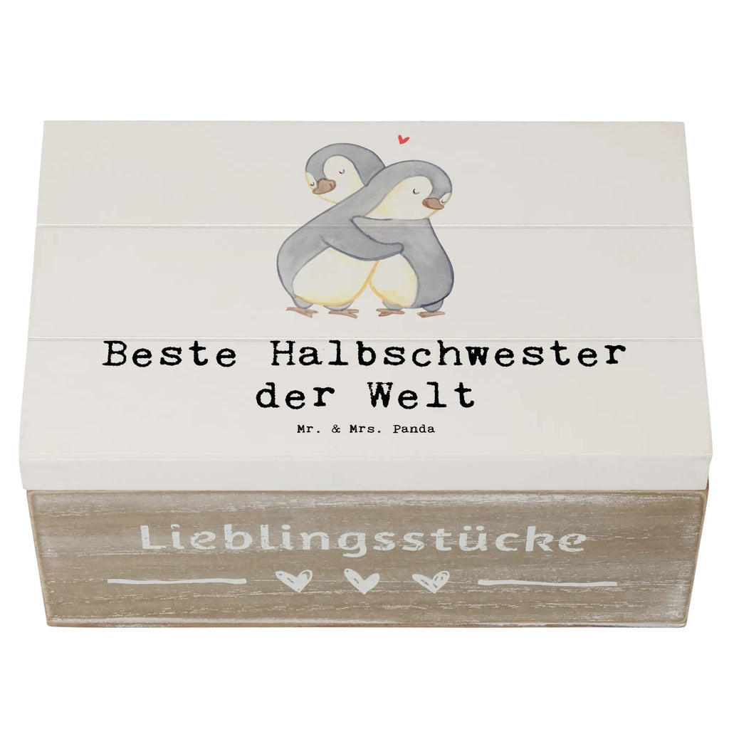 Holzkiste Pinguin Beste Halbschwester der Welt Holzkiste, Kiste, Schatzkiste, Truhe, Schatulle, XXL, Erinnerungsbox, Erinnerungskiste, Dekokiste, Aufbewahrungsbox, Geschenkbox, Geschenkdose, für, Dankeschön, Geschenk, Schenken, Geburtstag, Geburtstagsgeschenk, Geschenkidee, Danke, Bedanken, Mitbringsel, Freude machen, Geschenktipp, Halbschwester, Stiefschwester, Stiefgeschwister, Schwestern, Schwester, Geschwister, Schwesterherz, Sister, Familie, Kleinigkeit, Beste, Tochter, Liebe, Kinder