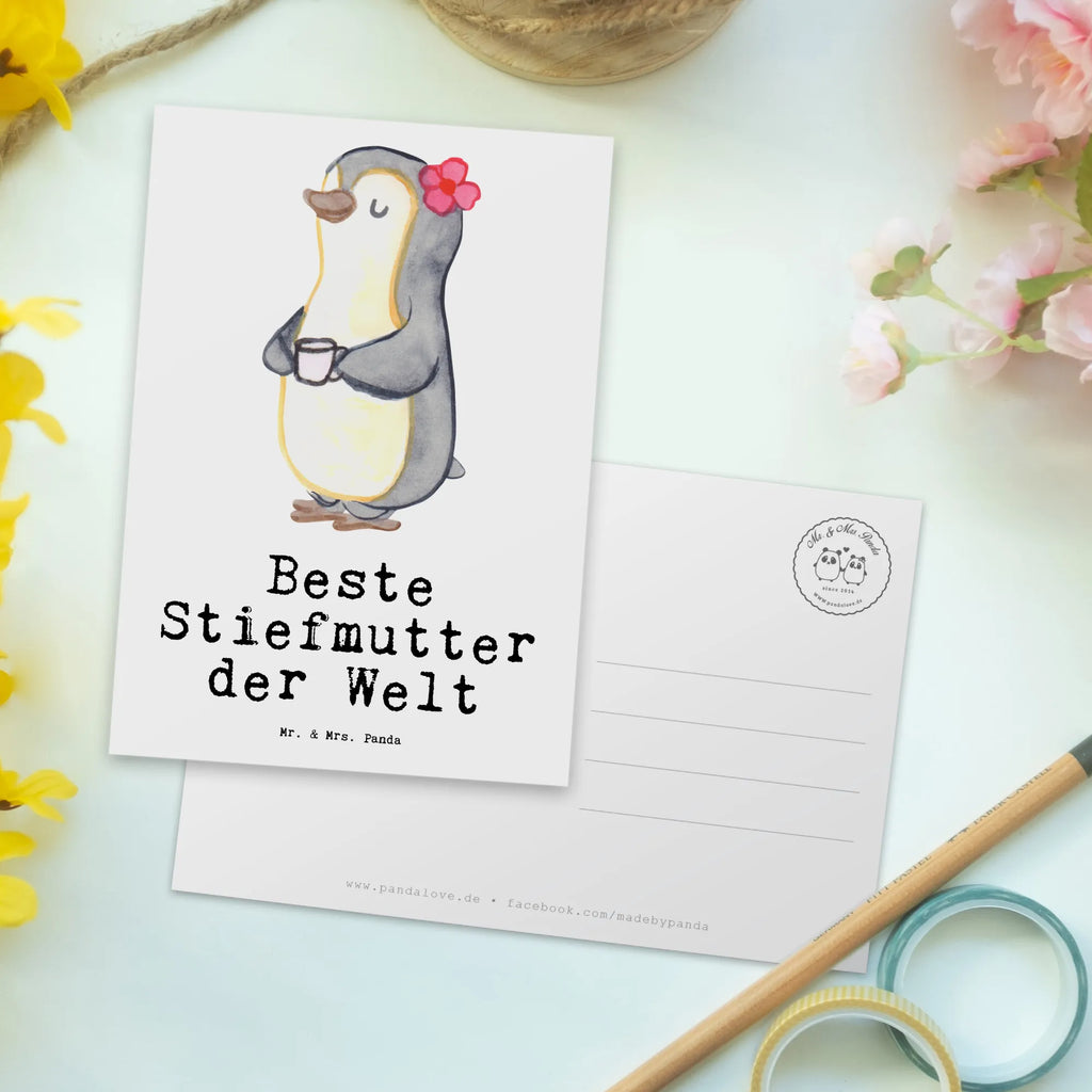 Postkarte Pinguin Beste Stiefmutter der Welt Postkarte, Karte, Geschenkkarte, Grußkarte, Einladung, Ansichtskarte, Geburtstagskarte, Einladungskarte, Dankeskarte, Ansichtskarten, Einladung Geburtstag, Einladungskarten Geburtstag, für, Dankeschön, Geschenk, Schenken, Geburtstag, Geburtstagsgeschenk, Geschenkidee, Danke, Bedanken, Mitbringsel, Freude machen, Geschenktipp, Stiefmutter, Stief Mutter, Stiefmama, Mami, Mutter, Muttertag, Mutti, Mama, Tochter, Sohn, Beste