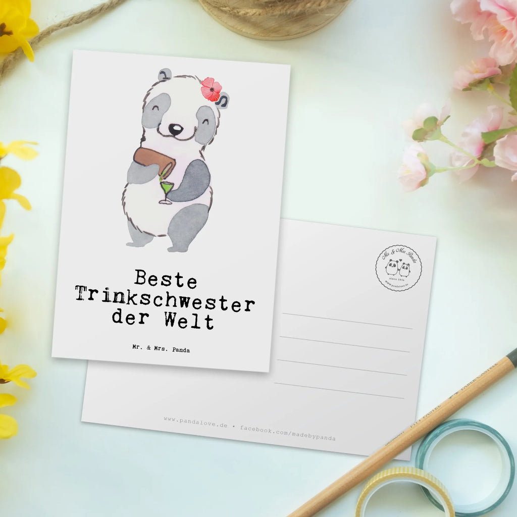 Postkarte Panda Beste Trinkschwester der Welt Postkarte, Karte, Geschenkkarte, Grußkarte, Einladung, Ansichtskarte, Geburtstagskarte, Einladungskarte, Dankeskarte, Ansichtskarten, Einladung Geburtstag, Einladungskarten Geburtstag, für, Dankeschön, Geschenk, Schenken, Geburtstag, Geburtstagsgeschenk, Geschenkidee, Danke, Bedanken, Mitbringsel, Freude machen, Geschenktipp, Trinkschwester, Saufschwester, Schwester, Sister, Freundin, Party, Bae, Trinken, Alkohol, Wochenende, Kleinigkeit, Sister from another Mister