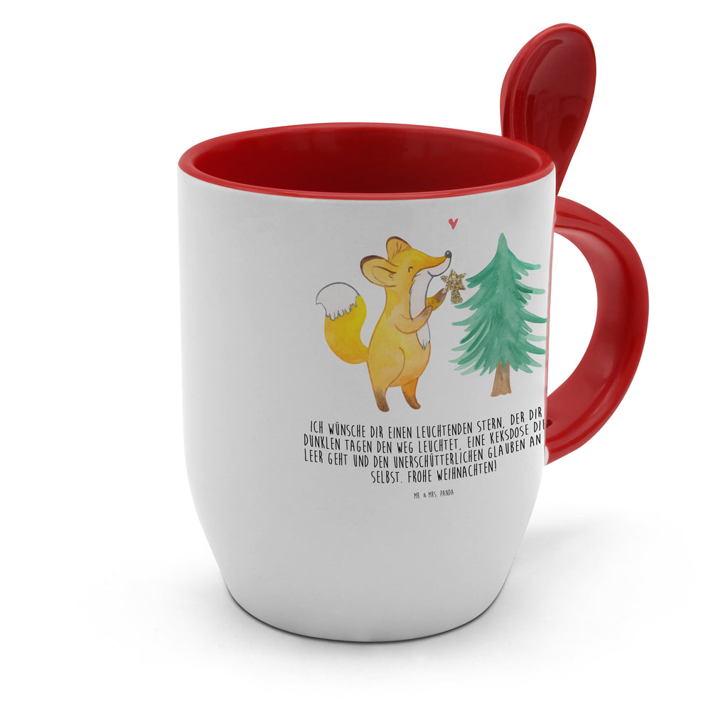 Tasse mit Löffel Fuchs  Weihnachtsbaum Tasse, Kaffeetasse, Tassen, Tasse mit Spruch, Kaffeebecher, Tasse mit Löffel, Winter, Weihnachten, Weihnachtsdeko, Nikolaus, Advent, Heiligabend, Wintermotiv, Weihnachtsmann, Weihnachtstage, Fuchs, Schlittschuh, Weihnachtszeit, Weihnachtsdekoration