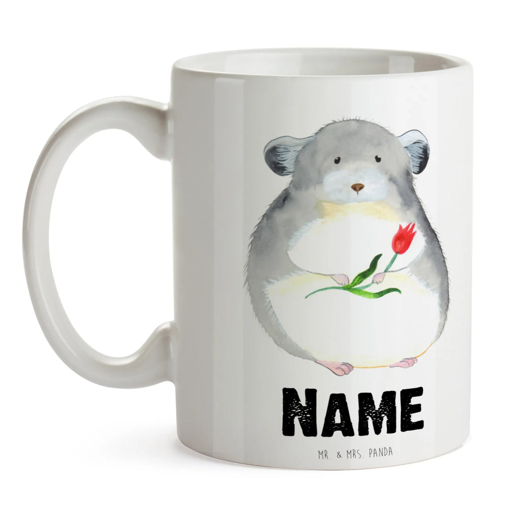 Personalisierte Tasse Chinchilla mit Blume Personalisierte Tasse, Namenstasse, Wunschname, Personalisiert, Tasse, Namen, Drucken, Tasse mit Namen, Tiermotive, Gute Laune, lustige Sprüche, Tiere, Chinchilla, Chinchillas, Liebeskummer, Kummer, Depressionen, traurig sein, Chaos, Glücklichsein, Büro, Büroalltag