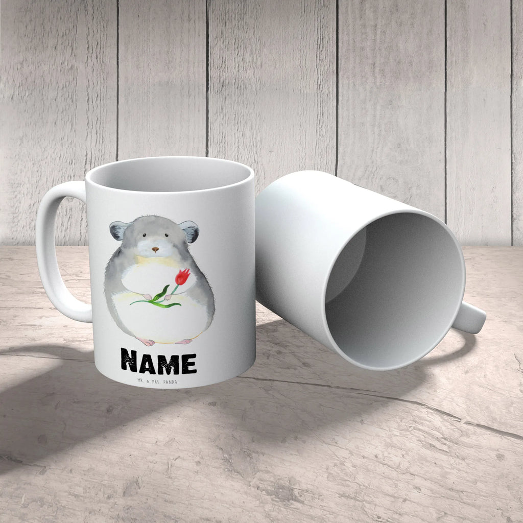 Personalisierte Tasse Chinchilla mit Blume Personalisierte Tasse, Namenstasse, Wunschname, Personalisiert, Tasse, Namen, Drucken, Tasse mit Namen, Tiermotive, Gute Laune, lustige Sprüche, Tiere, Chinchilla, Chinchillas, Liebeskummer, Kummer, Depressionen, traurig sein, Chaos, Glücklichsein, Büro, Büroalltag