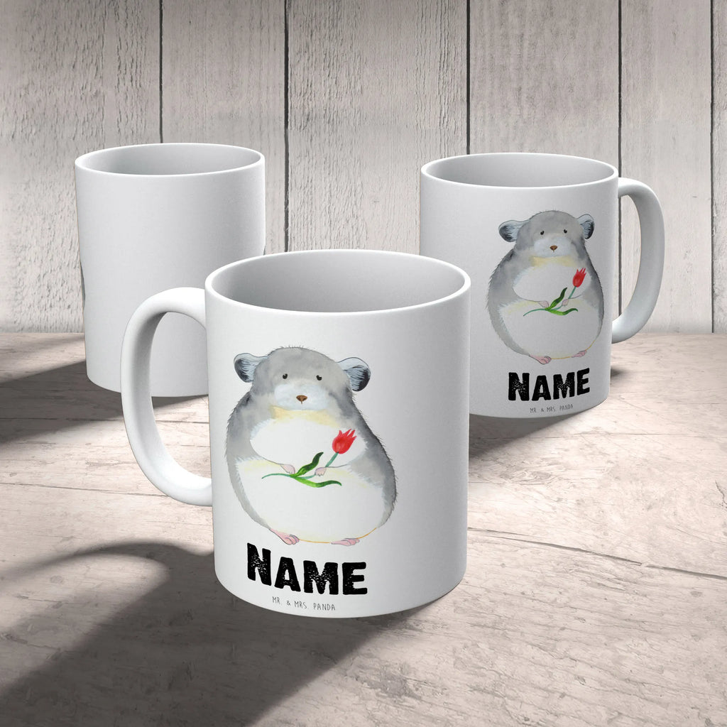 Personalisierte Tasse Chinchilla mit Blume Personalisierte Tasse, Namenstasse, Wunschname, Personalisiert, Tasse, Namen, Drucken, Tasse mit Namen, Tiermotive, Gute Laune, lustige Sprüche, Tiere, Chinchilla, Chinchillas, Liebeskummer, Kummer, Depressionen, traurig sein, Chaos, Glücklichsein, Büro, Büroalltag