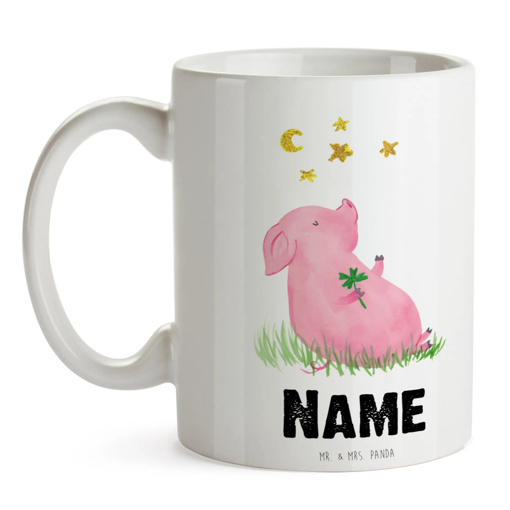 Personalisierte Tasse Glücksschwein Personalisierte Tasse, Namenstasse, Wunschname, Personalisiert, Tasse, Namen, Drucken, Tasse mit Namen, Tiermotive, Gute Laune, lustige Sprüche, Tiere, Glücksschwein. Glück, Schwein, Schweinchen, Sterne, Sernchen, Ziele, Träume, Motivation, Glücksbringer