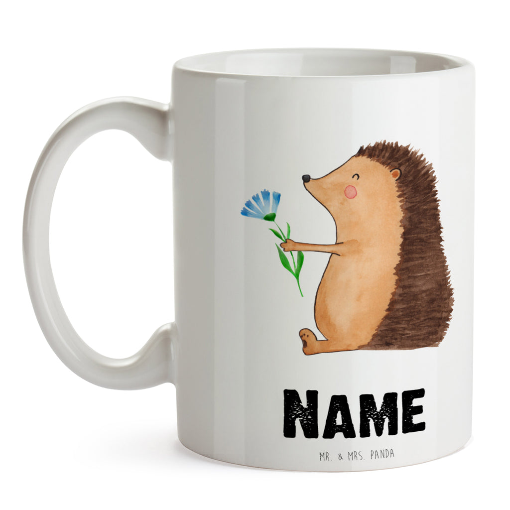 Personalisierte Tasse Igel mit Blume Personalisierte Tasse, Namenstasse, Wunschname, Personalisiert, Tasse, Namen, Drucken, Tasse mit Namen, Tiermotive, Gute Laune, lustige Sprüche, Tiere, Igel, Gute Besserung, Genesungswünsche, Krankheit, Krankenhaus, krank, Besuch