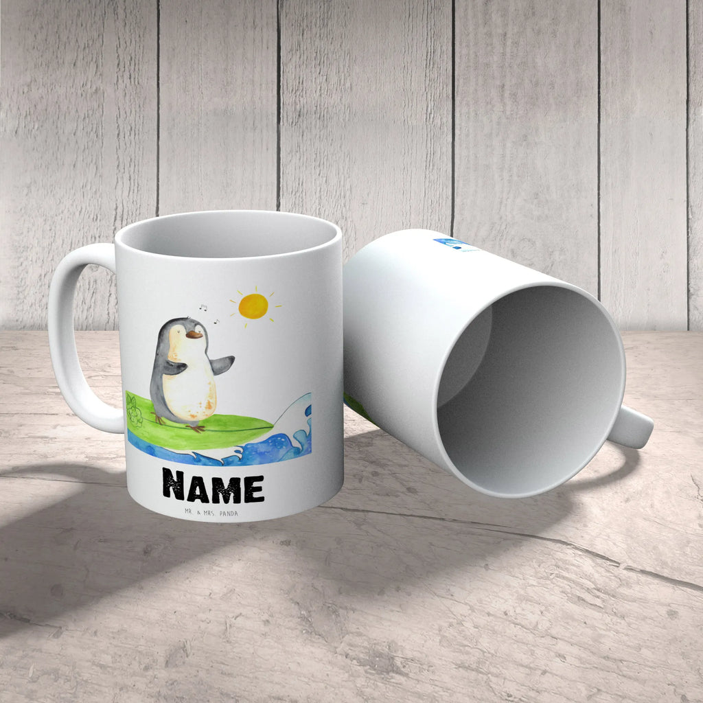 Personalisierte Tasse Pinguin Surfer Personalisierte Tasse, Namenstasse, Wunschname, Personalisiert, Tasse, Namen, Drucken, Tasse mit Namen, Pinguin, Pinguine, surfen, Surfer, Hawaii, Urlaub, Wellen, Wellen reiten, Portugal