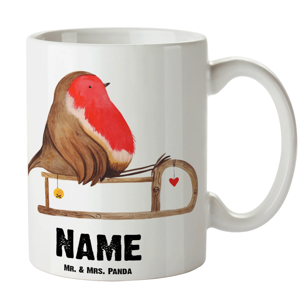 Personalisierte Tasse Rotkehlchen Schlitten Personalisierte Tasse, Namenstasse, Wunschname, Personalisiert, Tasse, Namen, Drucken, Tasse mit Namen, Winter, Weihnachten, Weihnachtsdeko, Nikolaus, Advent, Heiligabend, Wintermotiv, Schlitten, Vogel