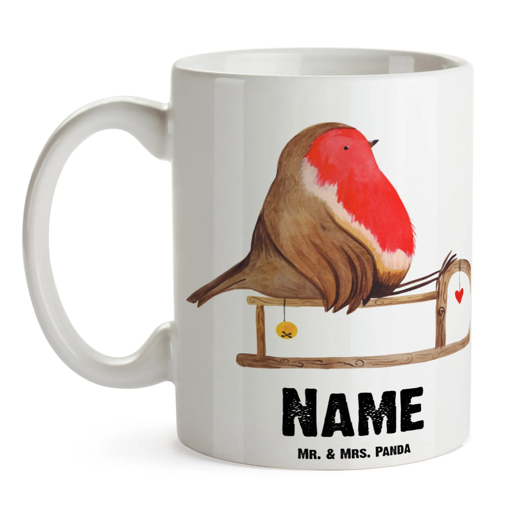 Personalisierte Tasse Rotkehlchen Schlitten Personalisierte Tasse, Namenstasse, Wunschname, Personalisiert, Tasse, Namen, Drucken, Tasse mit Namen, Winter, Weihnachten, Weihnachtsdeko, Nikolaus, Advent, Heiligabend, Wintermotiv, Schlitten, Vogel