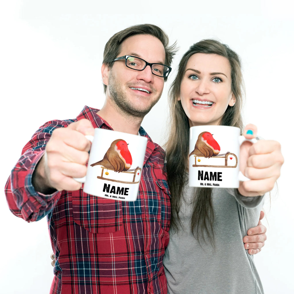 Personalisierte Tasse Rotkehlchen Schlitten Personalisierte Tasse, Namenstasse, Wunschname, Personalisiert, Tasse, Namen, Drucken, Tasse mit Namen, Winter, Weihnachten, Weihnachtsdeko, Nikolaus, Advent, Heiligabend, Wintermotiv, Schlitten, Vogel