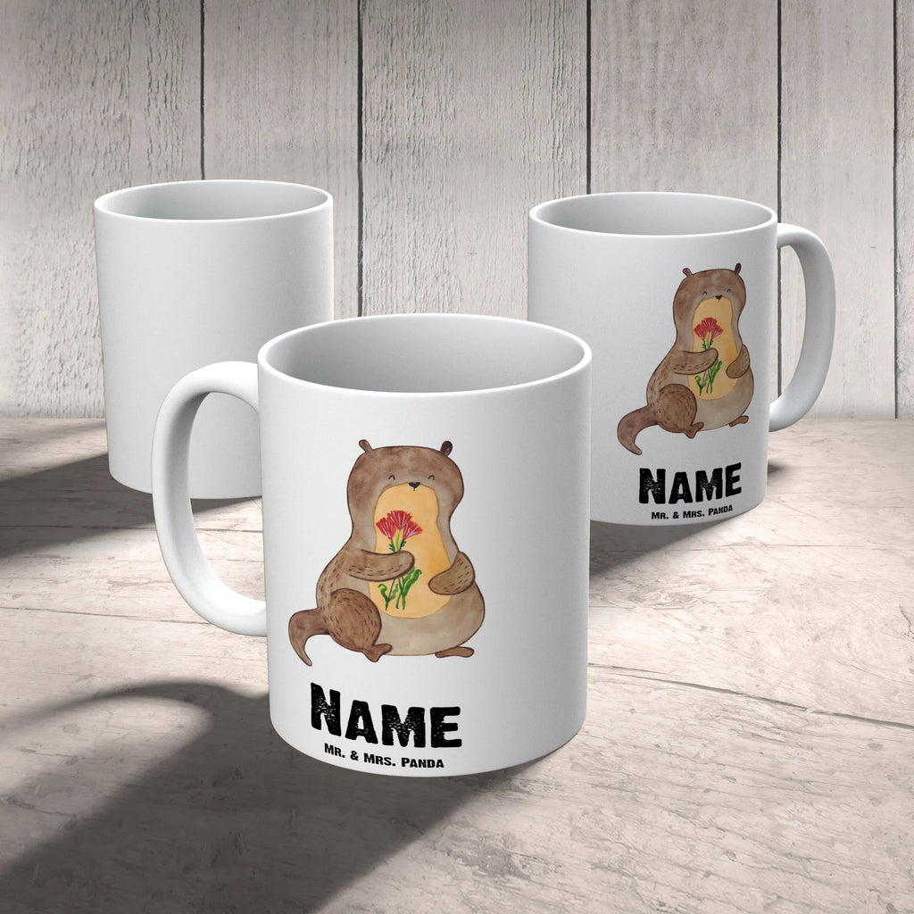 Personalisierte Tasse Otter Blumenstrauß Personalisierte Tasse, Namenstasse, Wunschname, Personalisiert, Tasse, Namen, Drucken, Tasse mit Namen, Otter, Fischotter, Seeotter, Otter Seeotter See Otter