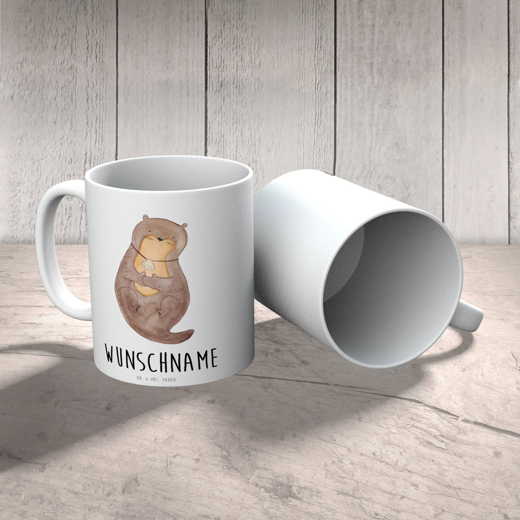 Personalisierte Tasse Otter mit Muschelmedaillon Personalisierte Tasse, Namenstasse, Wunschname, Personalisiert, Tasse, Namen, Drucken, Tasse mit Namen, Otter, Fischotter, Seeotter, Otterliebe, grübeln, träumen, Motivation, Tagträumen, Büro