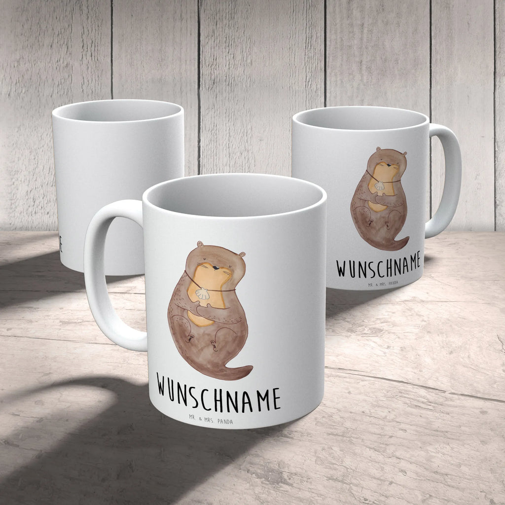 Personalisierte Tasse Otter mit Muschelmedaillon Personalisierte Tasse, Namenstasse, Wunschname, Personalisiert, Tasse, Namen, Drucken, Tasse mit Namen, Otter, Fischotter, Seeotter, Otterliebe, grübeln, träumen, Motivation, Tagträumen, Büro