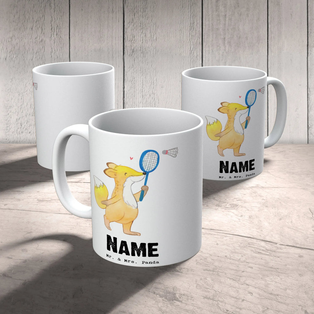 Personalisierte Tasse Fuchs Federball spielen Personalisierte Tasse, Namenstasse, Wunschname, Personalisiert, Tasse, Namen, Drucken, Tasse mit Namen, Geschenk, Sport, Sportart, Hobby, Schenken, Danke, Dankeschön, Auszeichnung, Gewinn, Sportler, Federball spielen, Badminton