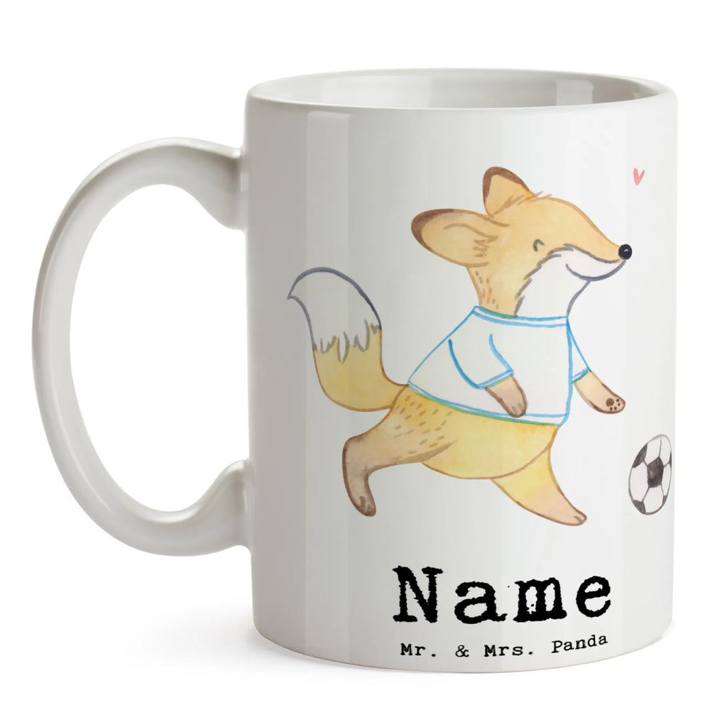 Personalisierte Tasse Fuchs Fußball spielen Personalisierte Tasse, Namenstasse, Wunschname, Personalisiert, Tasse, Namen, Drucken, Tasse mit Namen, Geschenk, Sport, Sportart, Hobby, Schenken, Danke, Dankeschön, Auszeichnung, Gewinn, Sportler, Fußball spielen, Fußballtraining, Fußballverein, Fußballmannschaft, Fußball Turnier, Punktspiele, Fußball