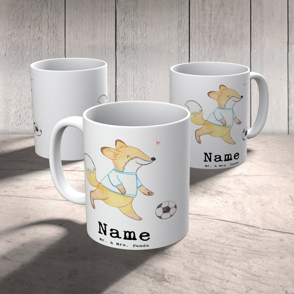 Personalisierte Tasse Fuchs Fußball spielen Personalisierte Tasse, Namenstasse, Wunschname, Personalisiert, Tasse, Namen, Drucken, Tasse mit Namen, Geschenk, Sport, Sportart, Hobby, Schenken, Danke, Dankeschön, Auszeichnung, Gewinn, Sportler, Fußball spielen, Fußballtraining, Fußballverein, Fußballmannschaft, Fußball Turnier, Punktspiele, Fußball