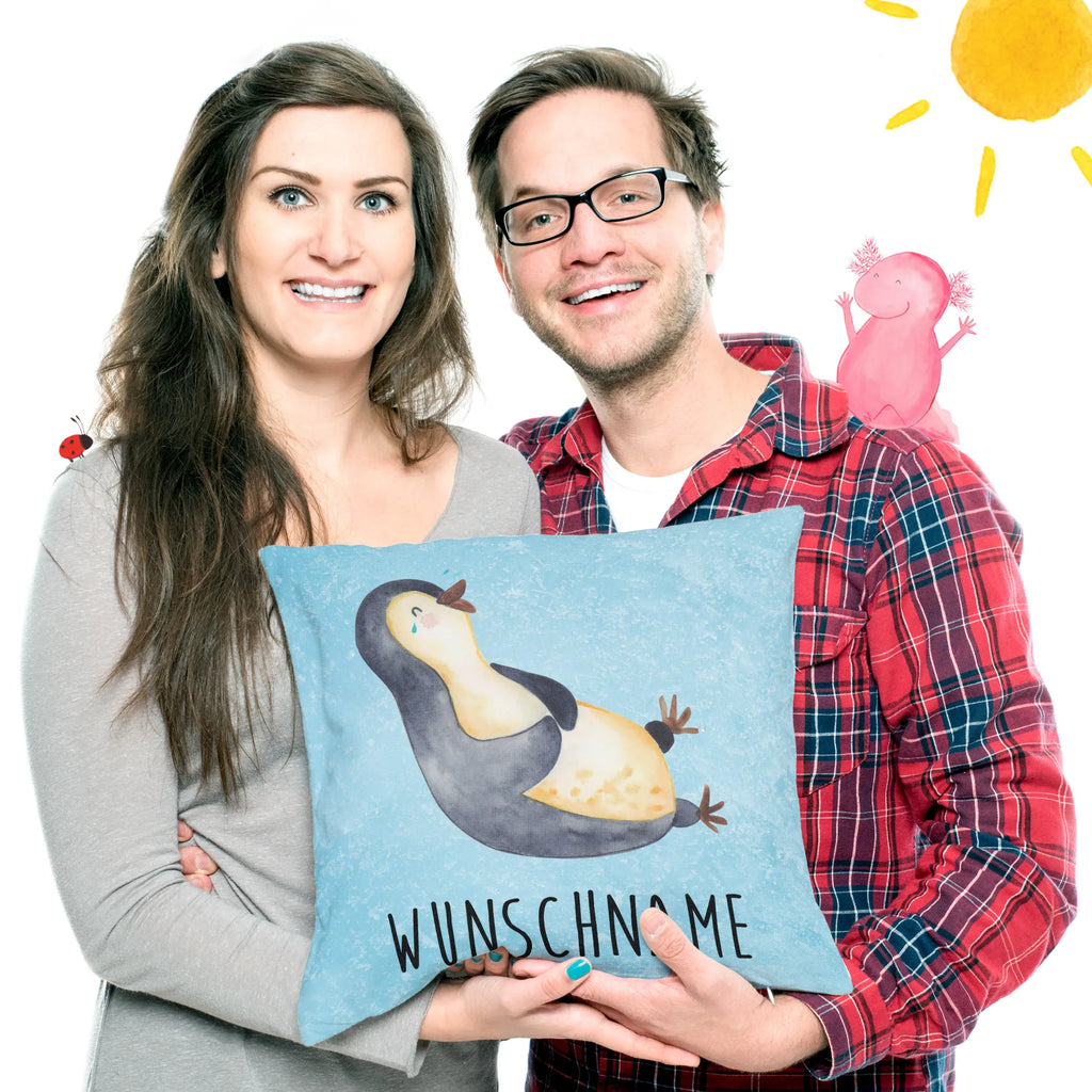 Personalisiertes Kissen Pinguin lachend Kissen, personalisiert, Name, Wunschname, bedrucken, Kopfkissen, Pinguin, Pinguine, lustiger Spruch, Optimismus, Fröhlich, Lachen, Humor, Fröhlichkeit