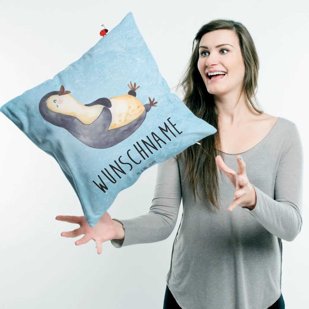 Personalisiertes Kissen Pinguin lachend Kissen, personalisiert, Name, Wunschname, bedrucken, Kopfkissen, Pinguin, Pinguine, lustiger Spruch, Optimismus, Fröhlich, Lachen, Humor, Fröhlichkeit