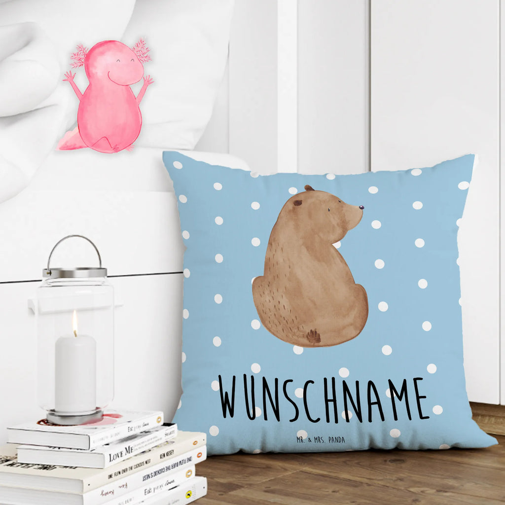 Personalisiertes Kissen Bär Schulterblick Kissen, personalisiert, Name, Wunschname, bedrucken, Kopfkissen, Bär, Teddy, Teddybär, Selbstachtung, Weltansicht, Motivation, Bären, Bärenliebe, Weisheit